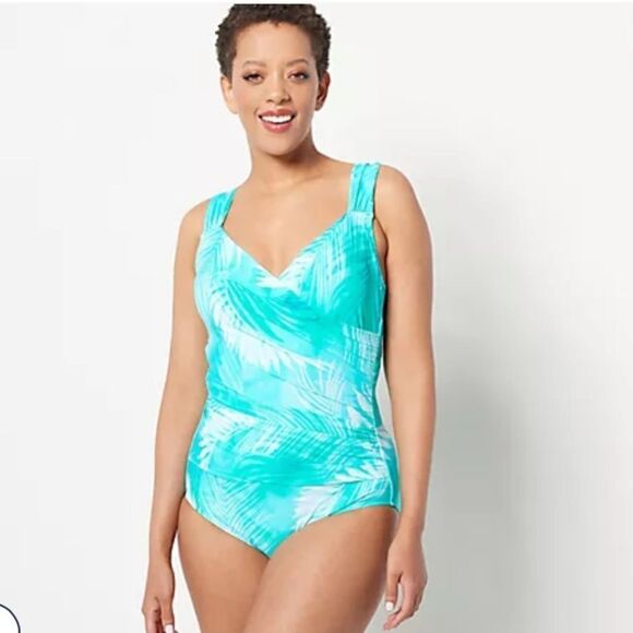 New Jantzen Teal Palm Slimming Swimsuit - Picture 4 of 14